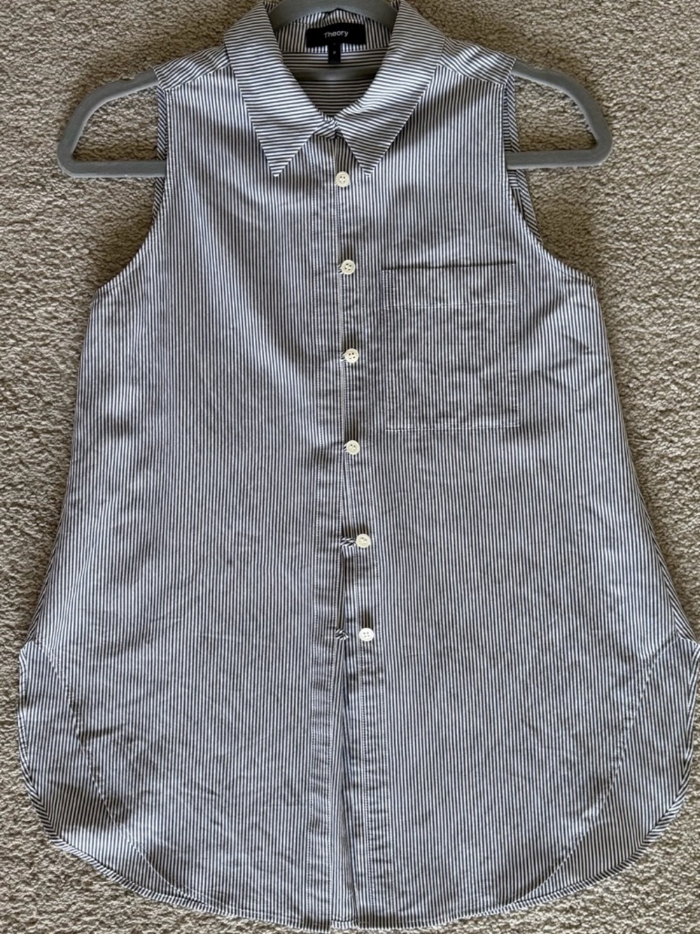 Theory Hekamina Clean Stripe Sleeveless Button Front Blouse Blue White Top P/XS - Picture 7 of 10